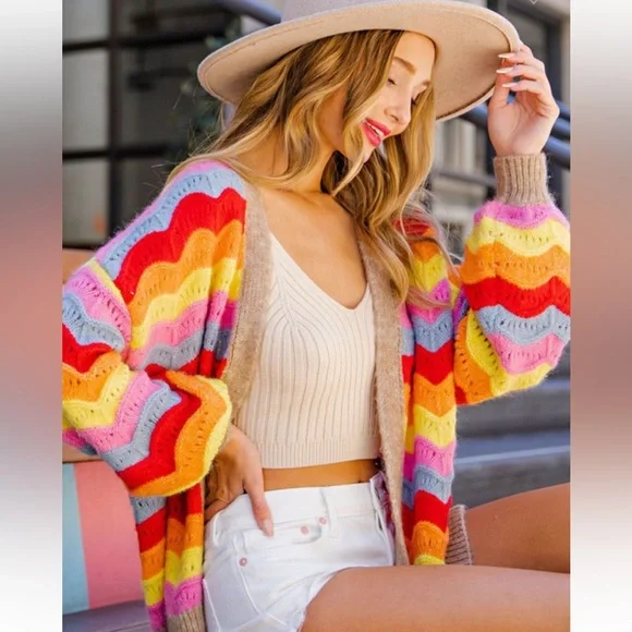 Multicolored Stripe Knit Cardigan - Picture 2 of 7